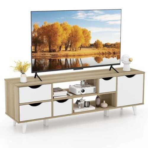 Rent to own Costway - TV Stand for TVs up to 55" with Storage 4 Drawers & 2 Open Shelves for Bedroom - Oak