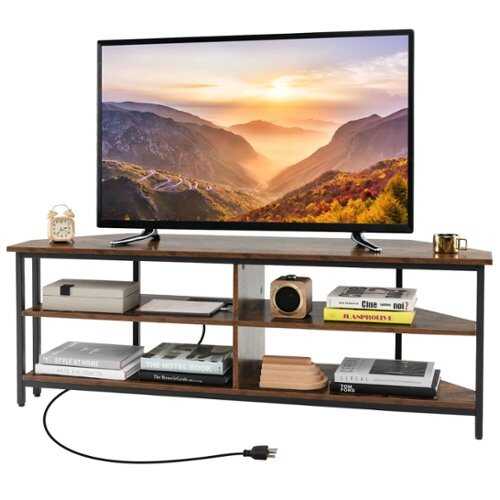 Rent to own Costway - Corner TV Stand for TVs up to 65" TV Console Table with AC Outlets&USB A Ports Rustic Brown - Rustic Brown