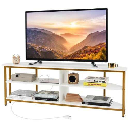 Rent to own Costway - Corner TV Stand for TVs up to 65" TV Console Table with AC Outlets&USB A Ports White - White