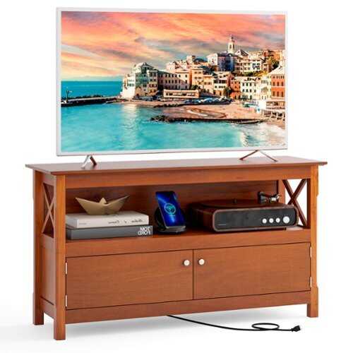 Rent to own Costway - 44" TV Stand Console Wooden Storage Cabinet Shelf Media Center Television Stand - Brown