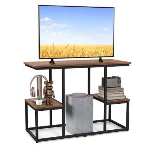 Rent to own Costway - Rustic TV Console Table for 50" TVs Industrial Sofa Table with Open Storage Shelves Rustic Brown - Rustic Brown