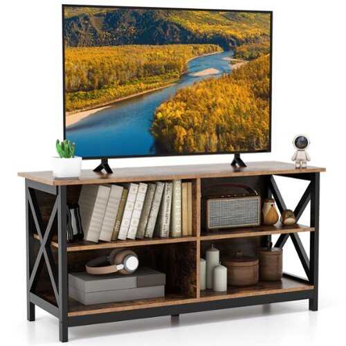 Rent to own Costway - TV Stand for TVs up to 55'' Entertainment Center w/ Storage Shelves Rustic Brown - Rustic Brown/Black