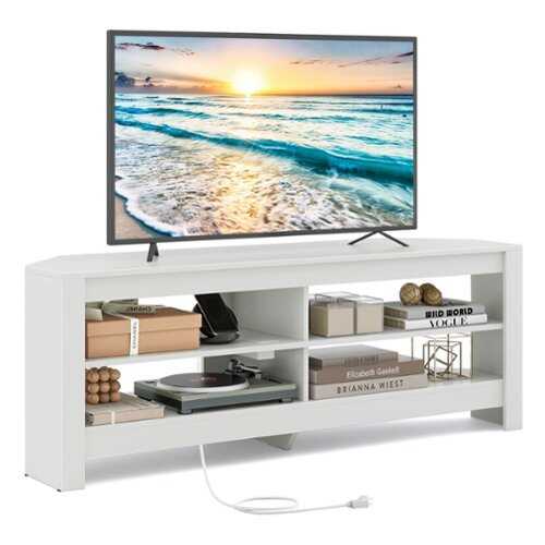 Rent to own Costway - 3-Tier Corner TV Stand with Power Outlet 4 Open Storage Shelves for Living Room White - White