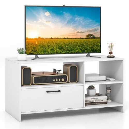 Rent to own Costway - TV Stand Modern Media Console Table w/ Drawer & 3 Compartments for TVs up to 50'' - White