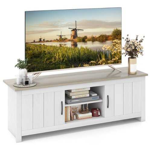 Rent to own Costway - Farmhouse TV Stand for TVs up to 65'' Media Console Center w/ Doors Cubbies White Oak - White Oak