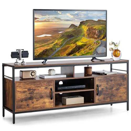 Rent to own Costway - Industrial TV Stand for TVs up to 65'' Media Center w/ Cabinets & Adjustable Shelf - Rustic Brown