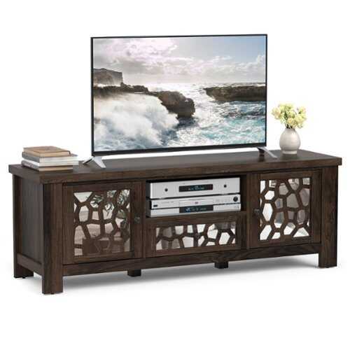 Rent to own Costway - 55'' Retro TV Stand Media Entertainment Center w/ Mirror Doors & Drawer Brown - Dark Brown