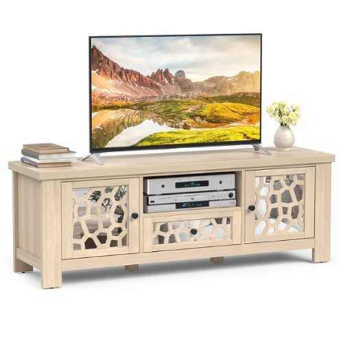 Rent to own Costway - 55'' Retro TV Stand Media Entertainment Center w/ Mirror Doors & Drawer Natural - Natural