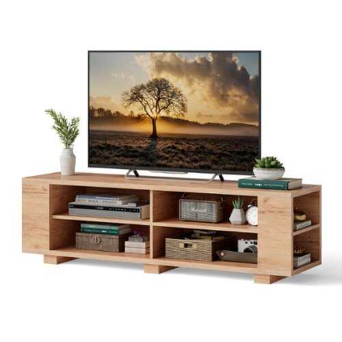 Rent to own Costway - 59'' Wood TV Stand Console Storage Entertainment Media Center with Shelf Natural - Natural