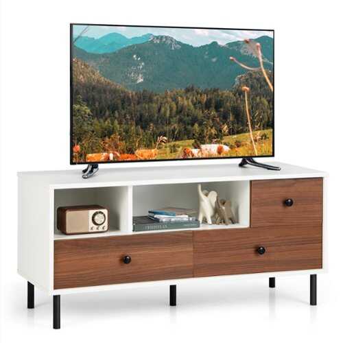 Rent to own Costway - Mid-Century TV Stand Media Entertainment Center Console w/2 Cubbies & 3 Drawers - White/Walnut