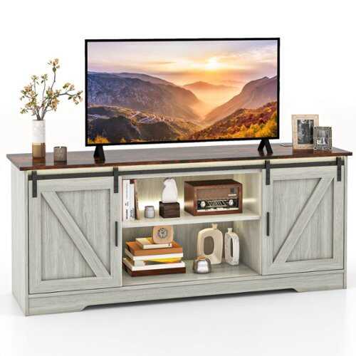 Rent to own Costway - TV Stand for 65" TVs with LED Lights Adjustable Brightness Human Induction Grey - Gray