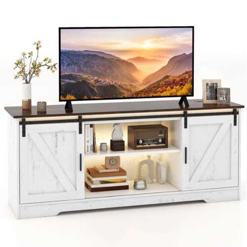 Rent to own Costway - TV Stand for 65” TVs with LED Lights Adjustable Brightness Human Induction - Brushed White