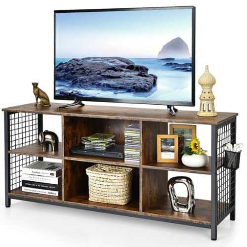 Rent to own Costway - 3-Tier TV Stand for TV's up to 65'' Entertainment Media Center w/Storage Basket - Rustic Brown/Black