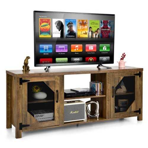 Rent to own Costway - TV Stand Entertainment Media Center for TVs up to 65'' w/Steel Mesh Doors - Rustic Brown