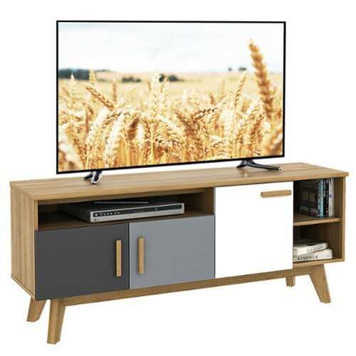 Rent to own Costway - TV Stand for TVs up to 65'' Entertainment Center Console w/ Adjustable Shelf - White/Gray