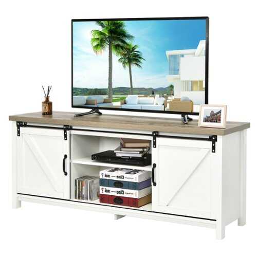 Rent to own Costway - TV Stand Media Center Console Cabinet Sliding Barn Door for TV's 60'' White - White