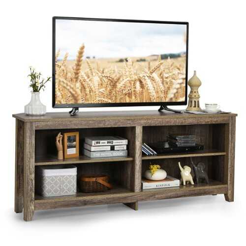 Rent to own Costway - 58'' Corner TV Stand 4 Cubby Entertainment Media Console w/ 2 Shelves - Rustic Grey