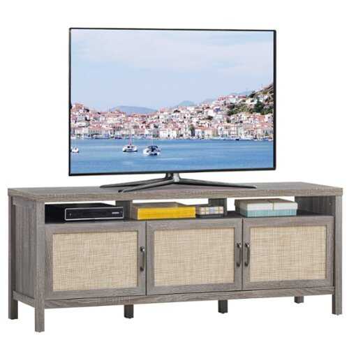 Rent to own Costway - TV Stand Entertainment Media Center for TV's up to 65'' w/ Rattan Doors Grey Oak - Gray Oak