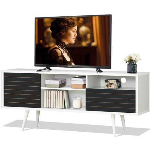 Rent to own Costway - Modern TV Stand/Console Cabinet 3 Shelves Storage Drawer Splayed Leg Black/White - White/Black