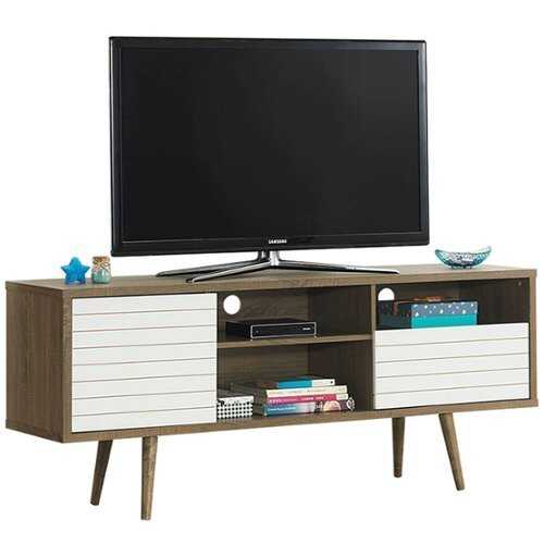 Rent to own Costway - Modern TV Stand/Console Cabinet 3 Shelves Storage Drawer Splayed Leg Wood/White - Oak/White