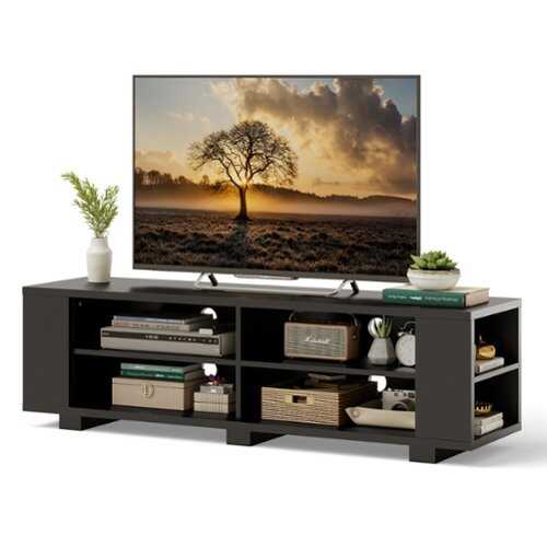 Rent to own Costway - 59'' Wood TV Stand Console Storage Entertainment Media Center w/ Adjustable Shelf Black - Black