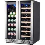 Under Counter Beverage and Wine Cooler, STAIGIS 24 Inch Wine Refrigerator Dual Zone for 60 Cans and 20 Bottles - Mini Wine Fridge with Stainless Steel Frame Glass Door for Built in and Freestanding