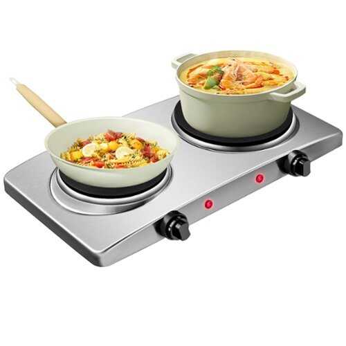 Rent to own Costway - 1800W Double Hot Plate Electric Countertop Burner Stainless Steel 5 Power Levels - Silver
