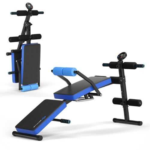 Rent to own Costway - Multi-Functional Foldable Weight Bench Adjustable Sit-up Board with  Monitor - Blue