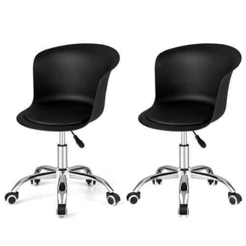 Rent to own Costway Set of 2 Adjustable Office Chair Armless Swivel Desk Chair PU Leather Seat - Black