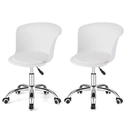 Rent to own Costway Set of 2 Adjustable Office Chair Armless Swivel Desk Chair PU Leather Seat - White