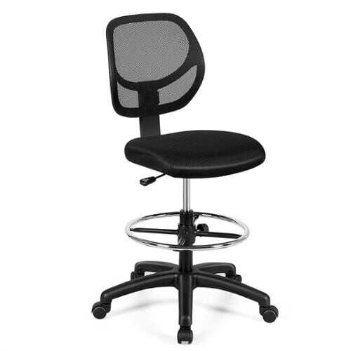 Rent to own Costway Mesh Drafting Chair Mid Back Office Chair Adjustable Height w/Footrest Armless - Black