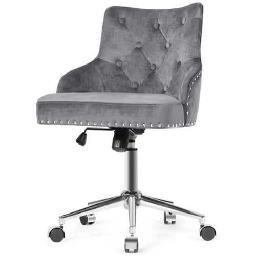 Rent to own Costway Velvet Office Chair Tufted Upholstered Swivel Computer Desk Chair w/ Nailed Trim - Gray