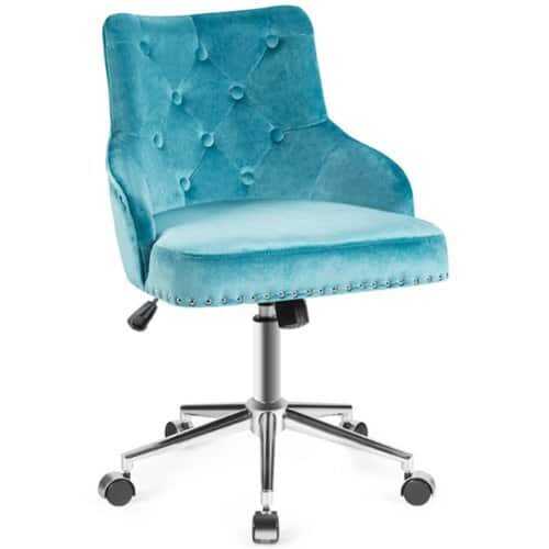 Rent to own Costway Velvet Office Chair Upholstered Swivel Computer Task Chair - Turquoise