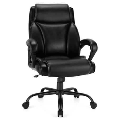 Rent to own Costway 400 LBS Big & Tall Leather Office Chair Adjustable High Back Task Chair - Black