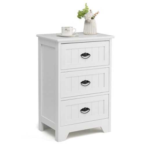 Rent to own Costway - End Table Nightstand Bedroom Storage with  3 Drawers & Wood Slide - White