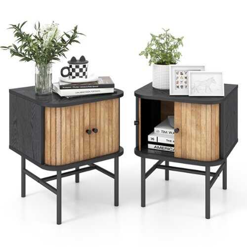 Rent to own Costway - Set of 2 Nightstand Compact Modern End Side Table with Sliding Doors - Black