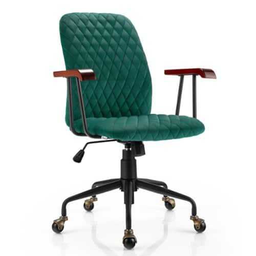 Rent to own Costway Velvet Home Office Chair Swivel Adjustable Task Chair w/ Wooden Armrest - Green