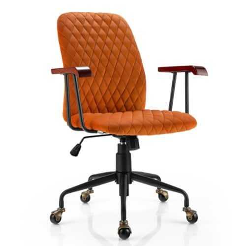 Rent to own Costway Velvet Home Office Chair Swivel Adjustable Task Chair w/ Wooden Armrest - Orange