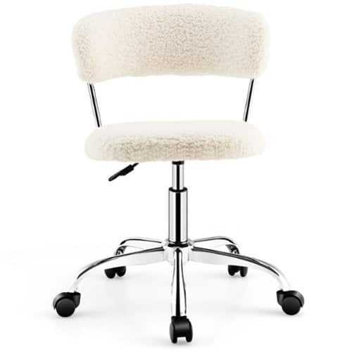 Rent to own Costway Computer Desk Chair Adjustable Faux Fur Office Chair Swivel Vanity Chair - White