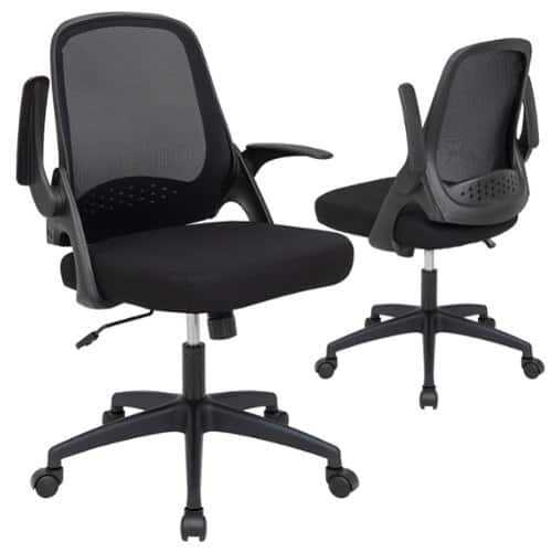 Rent to own Costway Mesh Office Chair Adjustable Rolling Computer Desk Chair w/Flip-up Armrest - Black