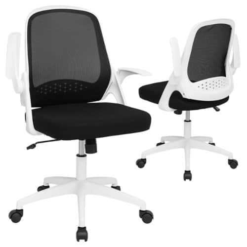 Rent to own Costway Mesh Office Chair Adjustable Rolling Computer Desk Chair w/Flip-up Armrest White - White/Black