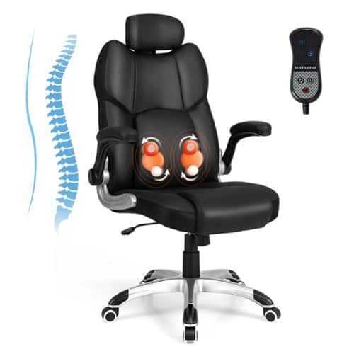 Rent to own Costway Kneading Massage Office Chair Height Adjustable Swivel Chair with Flip-up Armrests - Black