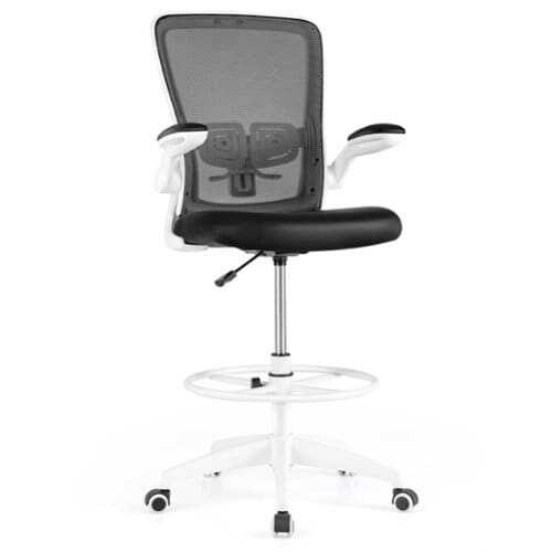 Rent to own Costway Adjustable Swivel Drafting Chair with Flip-Up Armrests Adjustable Lumbar Support Black&White - Black & White