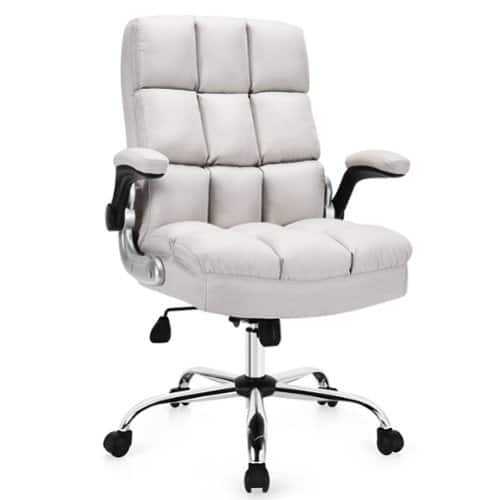 Rent to own Costway High Back Big & Tall Office Chair Adjustable Swivel w/Flip-up Arm - Beige