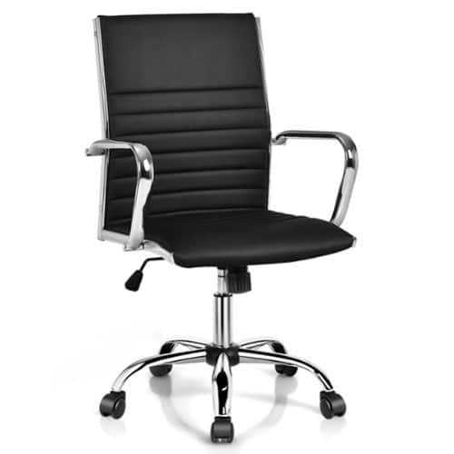 Rent to own Costway PU Leather Office Chair High Back Conference Task Chair w/Armrests - Black