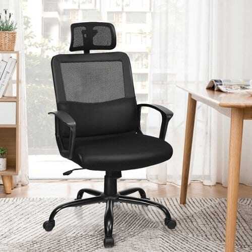 Rent to own Costway Mesh Office Chair High Back Ergonomic Swivel Chair w/ Lumbar Support & Headrest - Black