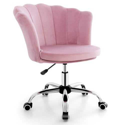 Rent to own Costway Velvet Petal Shell Office Chair Adjustable Swivel Accent Vanity Armchair - Pink