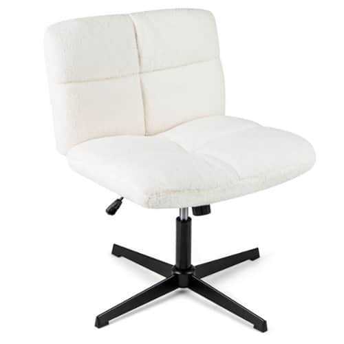 Rent to own Costway Armless Office Chair with Adjustable Height 360° Rotation Soft Faux Fabric Study - White