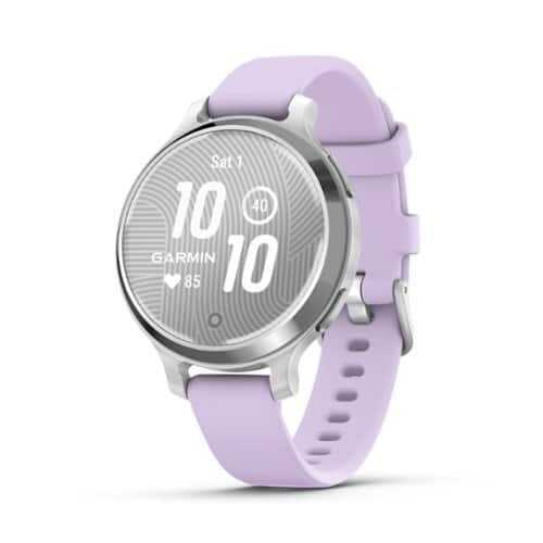 Rent to own Garmin - Lily 2 Active GPS Smartwatch 33 mm Anodized Aluminum - Silver with Purple Jasmine Silicone Band