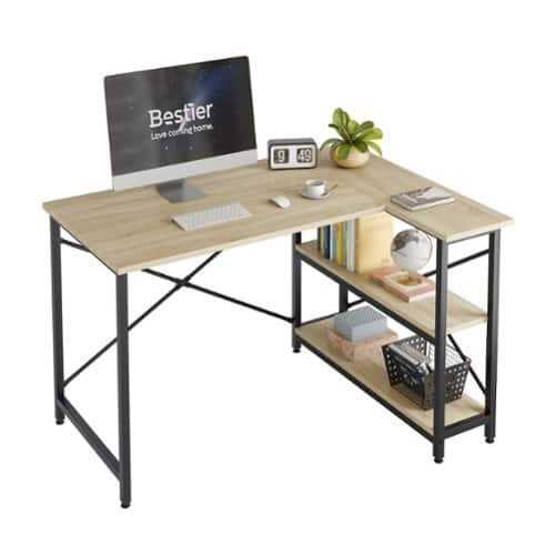 Rent to own Bestier 47inch Small L Shaped Desk with Storage Shelves Corner Gaming Computer Desk - light OAK